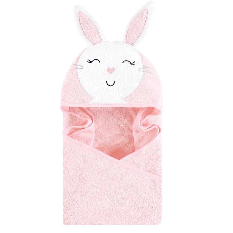 Hudson Baby Infant Girl Cotton Animal Face Hooded Towel, Pink Bunny, One Size, 1 of 4