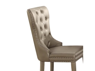 Elegant Gray Faux Leather Upholstered Side Chair with Nailhead Trim