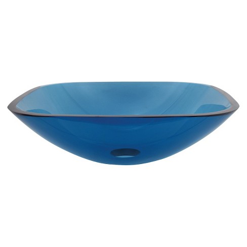 Tempered Glass Square Blue Bathroom Vessel Sink Kingston Brass