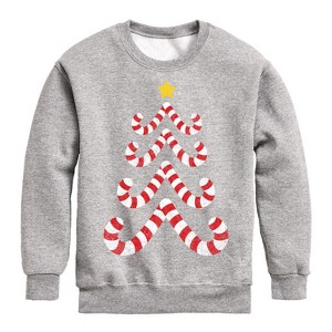 Boys' - Instant Message - Christmas Candy Cane Tree Graphic Long Sleeve Fleece Sweatshirt - 1 of 4