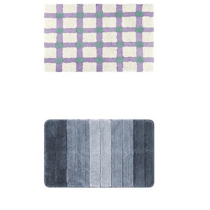 Unique Bargains 2Pcs Plush Gradient Striped Microfiber Shaggy Bathroom Mat - 1 of 4