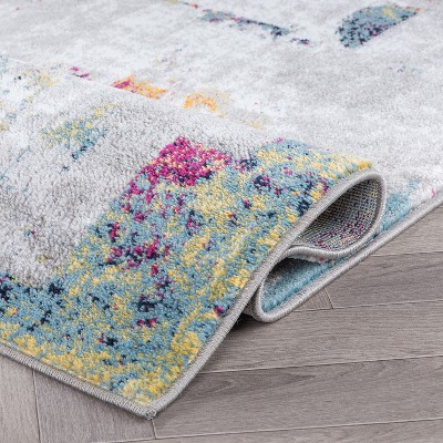 Multicolor Abstract Synthetic Rectangular Area Rug 3'3" x 5'