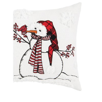 Snowman Embroidered Plaid Christmas Throw Pillow