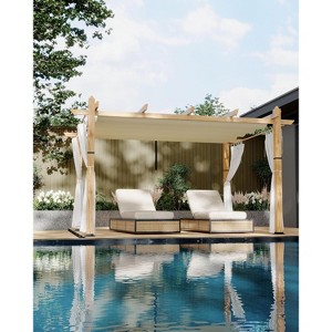 10x10 FT Outdoor Pergola, Retractable Pergola with Adjustable Canopy, Aluminum Pergola, 4 White Curtains, for Patio, Gardens, Backyard - 1 of 4