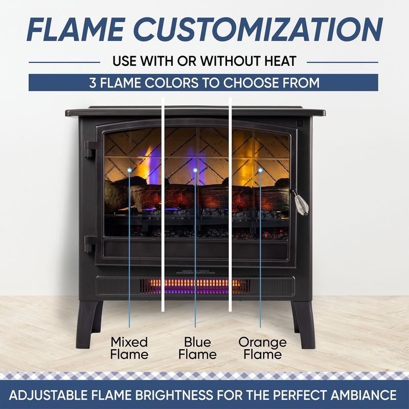 Country Living Infrared Freestanding Electric Fireplace Stove | Electric Indoor Room Heater with Remote, Multiple Flame Colors with Faux Wooden Logs, 5 of 11