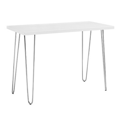 Century Modern Computer Desk with Lacquer Gloss Finish and Chrome-Painted Legs and Warp-Resistant MDF and Rectangle Tabletop
