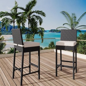 ODK Patio Wicker Barstools With Cushions, Outdoor Wicker Bar Stools Set of 2, Outdoor Rattan Bar Height Stool Set Armless for Backyard, Poolside - 1 of 4