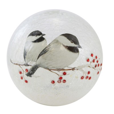 Christmas 7.5" Globe With Birds. Lighted Snow Berries  -  Decorative Figurines