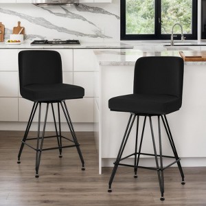 Bekrvio 26" Swivel Counter Height Bar Stools Set of 1/2/3/4, Faux Leather or Velvet Upholstered with V-Shaped Metal Base for Kitchen Island - 1 of 4
