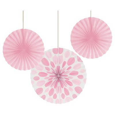 Classic Pink Dots and Stripes Paper Fans - 3 Pack