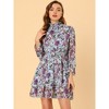 INSPIRE CHIC Women's Floral Long Sleeve Mock Neck Ruffle Layered Smocked Mini Dress - 2 of 4