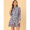 Allegra K Women's Floral Long Sleeve Mock Neck Ruffle Layered Smocked Mini Dress - image 2 of 4