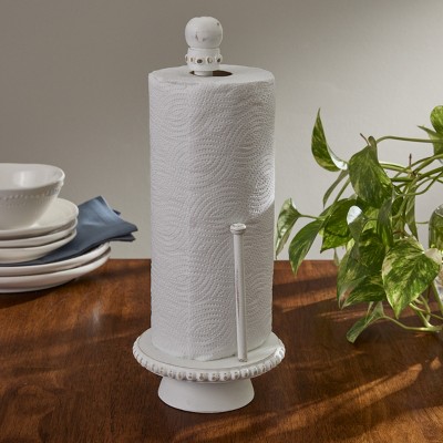 Whitewash Wooden Vintage Countertop Paper Towel Holder