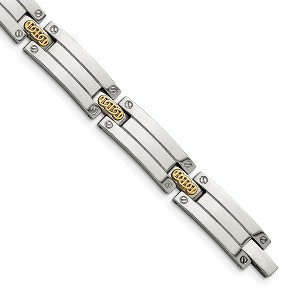 Black Bow Jewelry 10mm Stainless Steel, 14K Yellow Gold Accent Link Bracelet, 8.5 Inch - 1 of 4