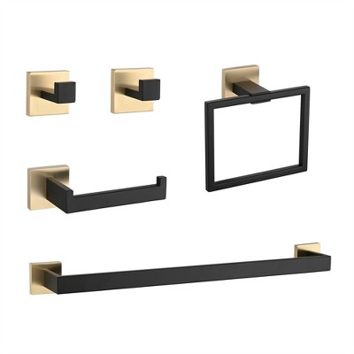 OUTSUPPLY 5-Piece Stainless Steel Bathroom Set, Modern Towel Bar + Ring + Hooks + Toilet Paper Holder