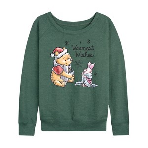 Women's - Winnie the Pooh - Piglet Christmas Warmest Wishes Lightweight French Terry Wide Neck Long Sleeve Shirt - 1 of 4