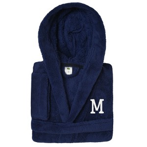 Personalized Linum Kids 100% Polyester SUPER PLUSH Double Brushed Hooded Bathrobe in White Bookman Font - 1 of 3