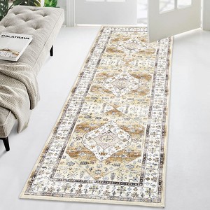 Vintage Rug, Washable, Non-Slip, Low Pile, Oriental Print, Soft and Foldable for Living Room, Dining Room, Bedroom, Office - 1 of 4