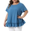 Women's Plus Size Crew Neck Short Sleeve Layered Hem Casual Summer Flowy Blouse - Agnes Orinda - 3 of 4