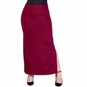 24seven Comfort Apparel Plus Size Versatile Side Slit Elastic Waist Maxi Skirt - 1 of 4