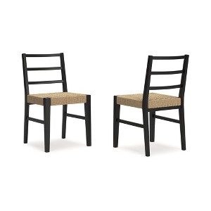 Signature Design by Ashley Isanti Rattan Dining Chair with Matte Black Solid Wood Frame, Set of 2, Light Brown - 1 of 4