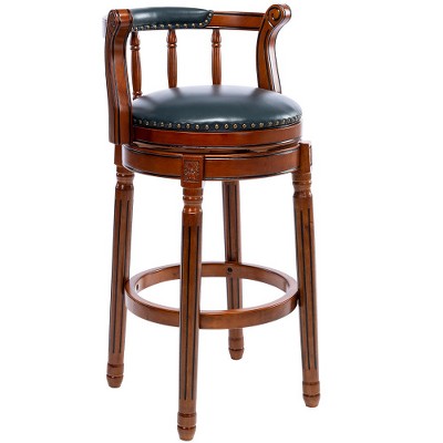 Lyngins Counter Height Bar Stool (29.5" Seat Height), 360° Swivel Bar Stool, Cow Top Leather Upholstery, Wooden Counter Stools with Curved Backrest