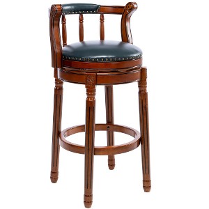 Lyngins Counter Height Bar Stool (29.5" Seat Height), 360° Swivel Bar Stool, Cow Top Leather Upholstery, Wooden Counter Stools with Curved Backrest - 1 of 4