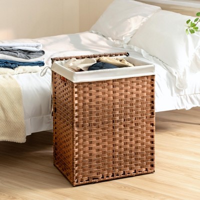 JANSNO PE Rattan Powder Coating Frame Laundry Hamper With Lid, 100L Capacity