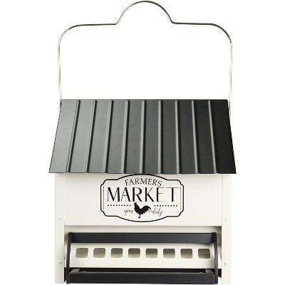 White and Black Metal Squirrel Resistant Hanging Hopper Feeder