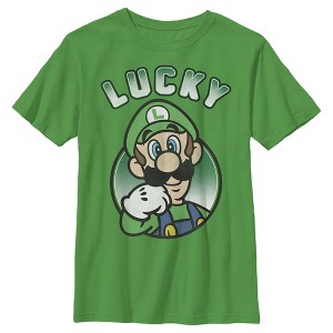 Boy's Nintendo Super Mario St. Patrick's Day Lucky Luigi Retro T-Shirt - 1 of 4