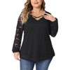 Agnes Orinda Women's Plus Size V Neck Lace Sheer Layer Long Sleeve Cross Strap Blouses - 2 of 4