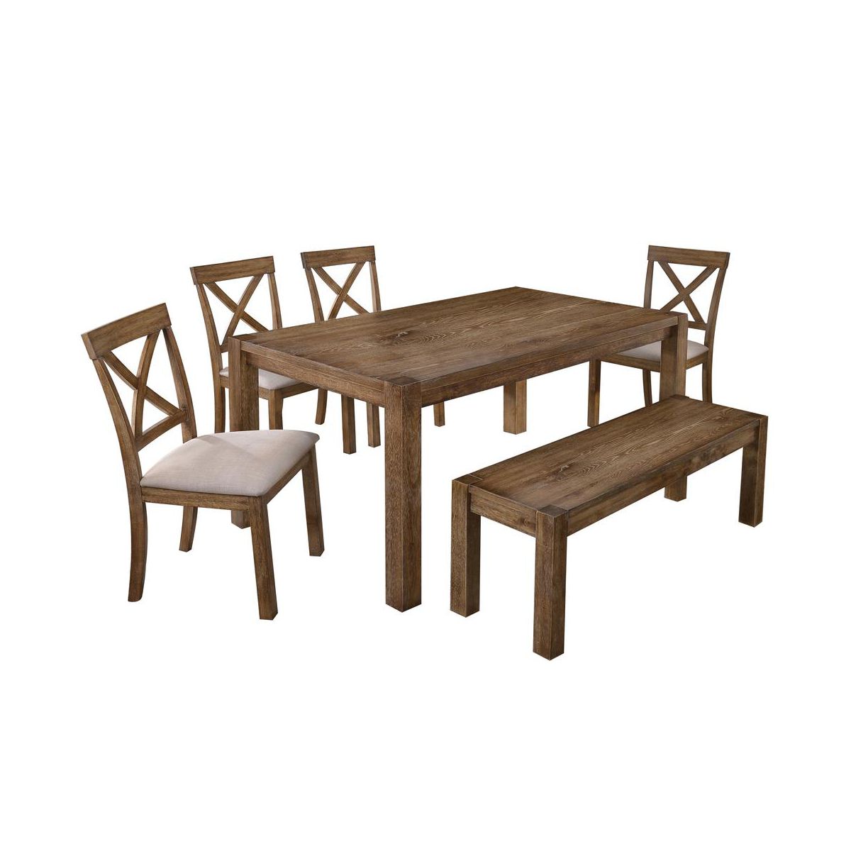Best Master Furniture Janet 6 Piece Transitional Wood Dining Set in Driftwood