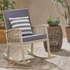 Outdoor Patio Acacia Wood Rocking Chair,Backyard Lounge Armrests Rocking Chair With Upholstered Backrest And Wooden Armrests-Coolbibila - 3 of 4