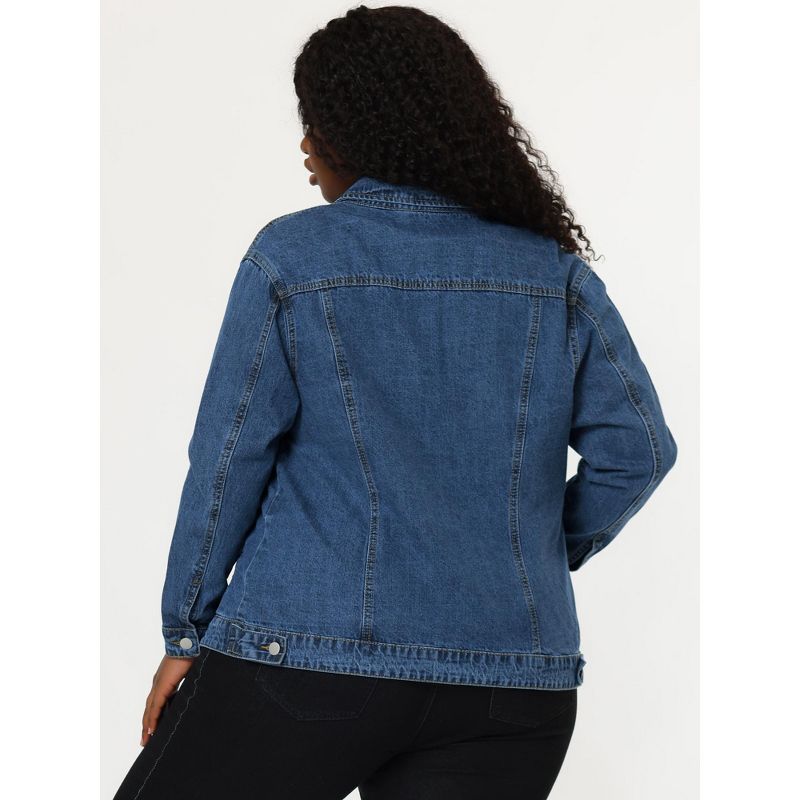 Agnes Orinda Women's Plus Size Button Front Chest Pockets Washed Casual Jean Jackets, 6 of 10