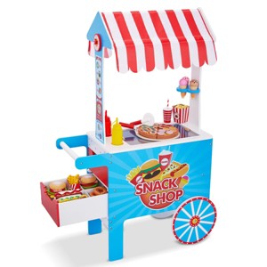 Lil’ Jumbl Wooden Snack Cart Playset, Kids Play Pretend Hot Dog Stand Push Cart w/ 125+ Accessories - 1 of 4