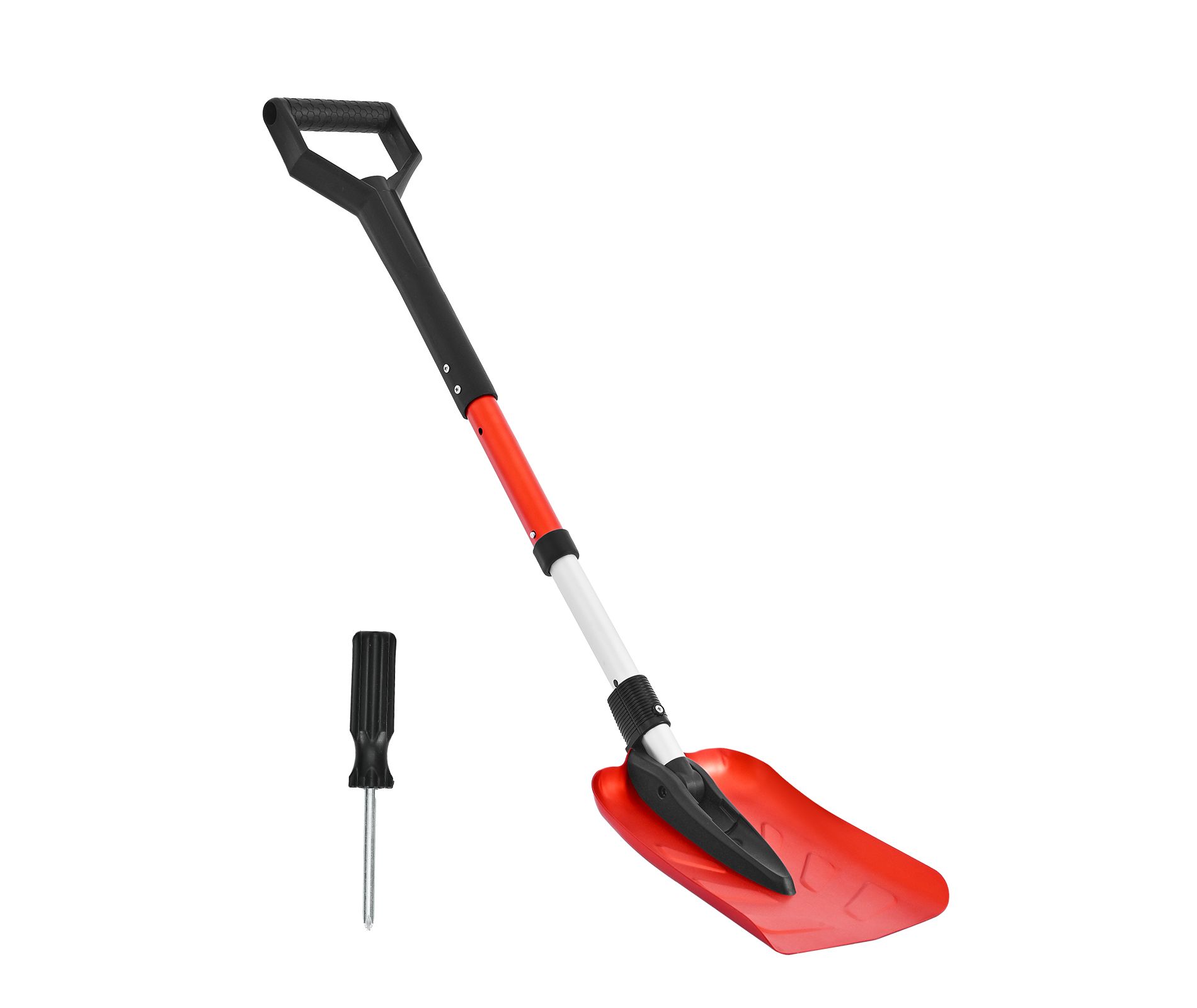 VEVOR Snow Shovel for Driveway, 9 in Foldable Snow Shovel with D-shaped Handle, , 36-40 in Adjustable, Lightweight Aluminum Alloy, Red+Black