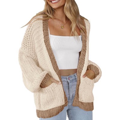 Women's Cardigan Soft Pocketed Long Sleeves Casual Knitted Open Front Cardigans Lightweight Sweaters