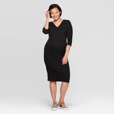 3/4 Sleeve Ribbed T-shirt Midi Maternity Dress - Isabel Maternity