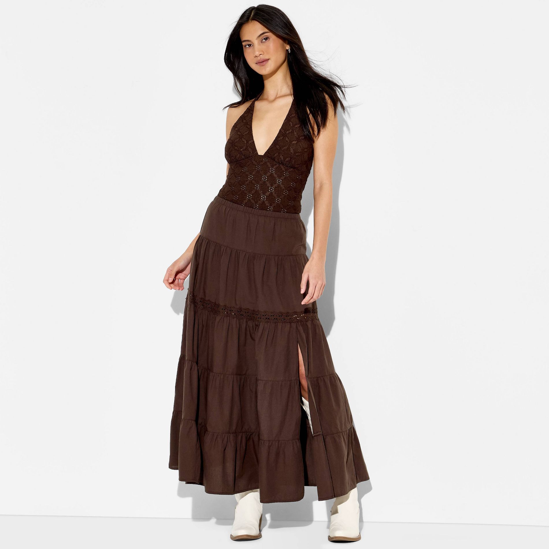 Women's Lace Inset Tiered Maxi Skirt - Wild Fable™
