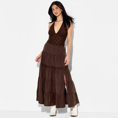 Women's Lace Inset Tiered Maxi Skirt - Wild Fable™ Brown XXS