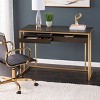 Quinal Writing Desk with Storage Brown/Gold - Aiden Lane: Veneer Finish, Iron Frame, All Purpose Drawer - image 3 of 4