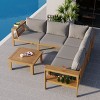 Outdoor 4-Pieces L-Shaped Sectional Sofa, Acacia Frame Sofa with Woven Mesh Armrests and Table, Sofa with Polyester Cushions–Cuddlewood - 2 of 4