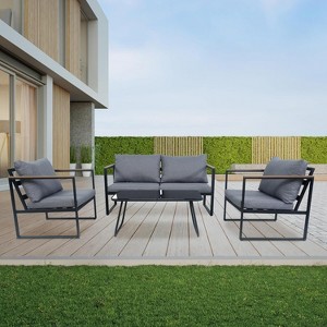 Tree City 4-Piece Patio Furniture Set with Coffee Table, Modern Outdoor Sofa Conversation Set, Gray - 1 of 4