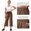 ECUPPER Womens Linen Cropped Pants Loose Casual Capri Cotton Wide Leg Plus Size Elastic Waist with Drawstring Trouses - 2 of 4