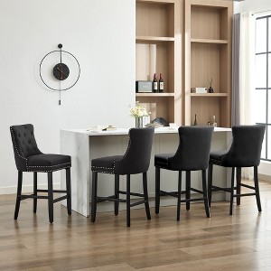 Hyleory Upholstered Counter and Bar Stools Solid Wood Legs, Button Tufted Back - 1 of 4