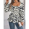 Women's Square Neck Ruffled Smocked Blouse - Floral Print Puff Sleeve Top for Vintage & Romantic Style - 2 of 4
