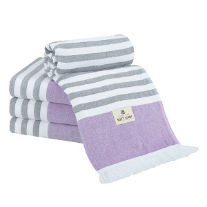 American Soft Linen 4 Piece Turkish Peshtemal Beach Towel Set, Light Weight Peshtemal Beach Pool Towels - 1 of 4