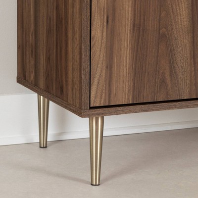 Natural Walnut and Faux Carrara Marble Mid-Century Glam Cabinet