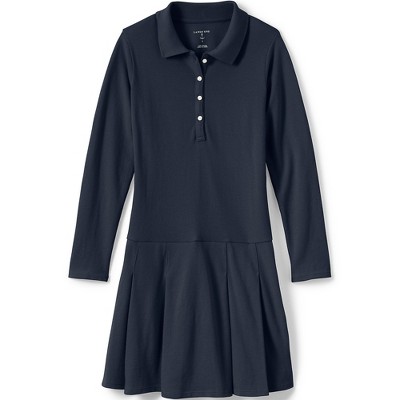 Lands' End School Uniform Kids Long Sleeve Mesh Polo Dress at the Knee - 12  - Classic Navy