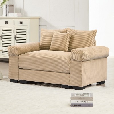 Oversized Chair and a Half in Corduroy with Thick Cushions and Armrests, Comfy Deep Seat Cloud Sofa for Living Room or Reading Nook–The Pop Home